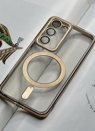 Чехол для samsung s23. золотой глянцевый цвет, с защитой камеры
