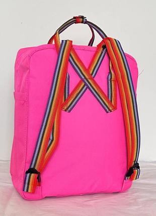 Яркий розовый рюкзак kanken classic 16 l с радужными ручками. портфель канкен9 фото