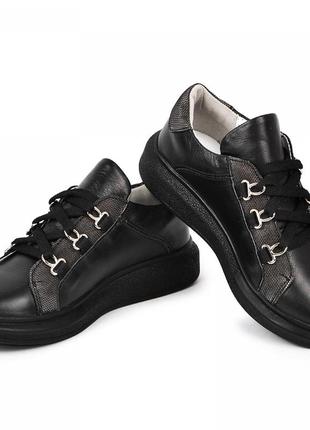 Кожаные кроссовки для девочки 1102204 черная кожа рептилия (р.32-39)3 фото