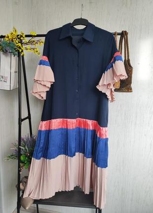 Сукня-рубашка  із плісе плісерований низ оригінальна батал