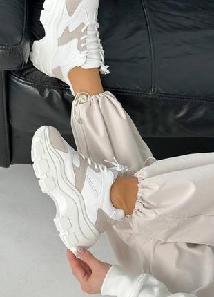 Жіночі кросівки колір - білий+ сірий. матеріал - еко шкіра + еко замша2 фото