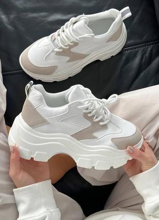 Жіночі кросівки колір - білий+ сірий. матеріал - еко шкіра + еко замша5 фото