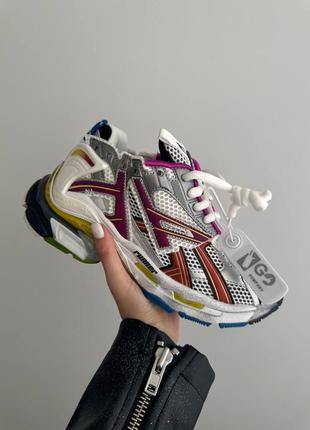 Классные женские кроссовки в стиле balenciaga runner trainer multicolour premium серебристые с цветными вставками