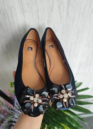 Балетки с камушками праздничные бархат бархат велюр велюр синие 37 размер.