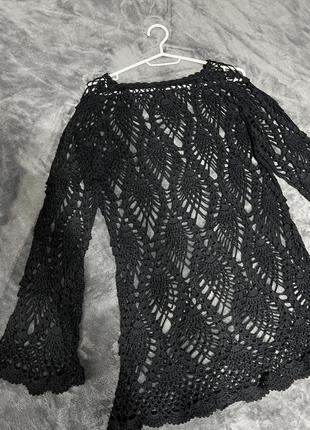 Вязаное платье для пляжа туника пляжное платье в сетку парео пляжная накидка3 фото