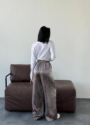 Женские блестящие широкие леопардовые брюки, брюки палаццо леопард3 фото