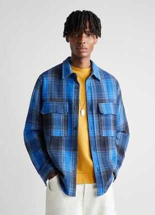 Куртка рубашка мужская в клетку синяя zara размер s