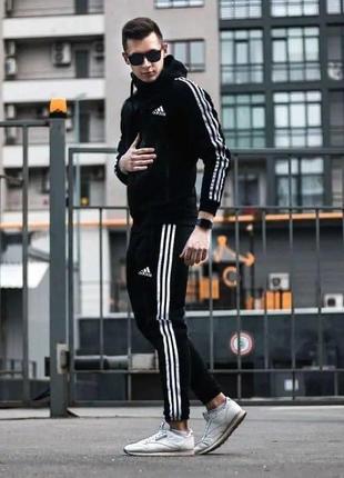 Чоловічий спортивний костюм adidas чорний (капюшон)