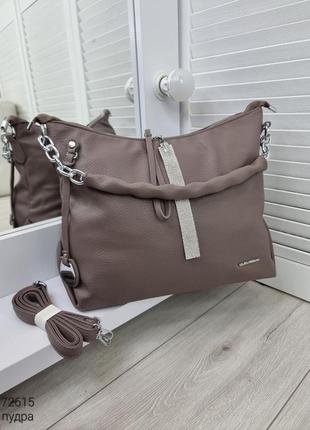 Женская стильная и качественная сумка из мягкой эко кожи на 2 отдела пудра4 фото