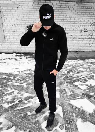 Зимовий чоловічий спортивний костюм puma чорний (рефлектив)