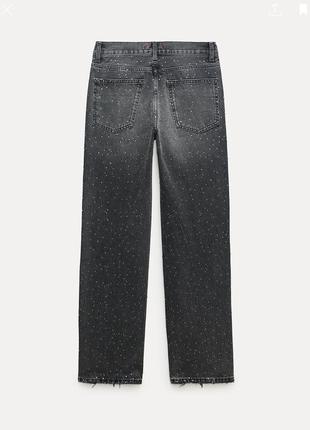 Джинсы zara mid rise slim fit со стразами3 фото