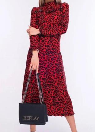 Платье красный леопард ,длинное,миди2 фото