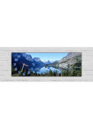 Декоративний годинник картина настінний гірське озеро 30х90 см1 фото