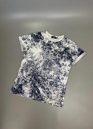 Стильная разрисованная футболка topman, топман, белая, темно синяя, дай, с принтом на груди, принт на спине3 фото