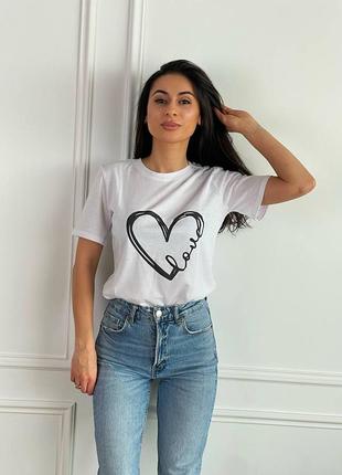 Укороченная женская хлопковая футболка с принтом сердце love