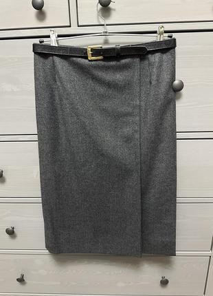 Трендова шерстяна пряма сіра юбка.4 фото