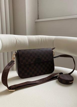 Сумка:lv multi pochette brown chess коричневая 7
