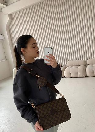 Сумка:lv multi pochette brown chess коричневая 8