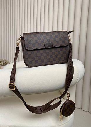 Сумка:lv multi pochette brown chess коричневая 9