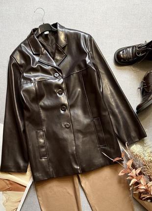 Коричневая куртка жакет экокожа винтаж