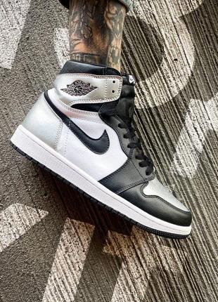 Nike air jordan 1 retro high silver toe кроссовки кожаные