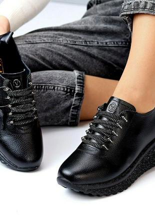 Чорні шкіряні жіночі кросівки sinc 36-38,40р код 167488 фото