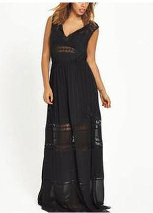 Роскошное черное длинное платье с перфорацией от rochelle humes1 фото