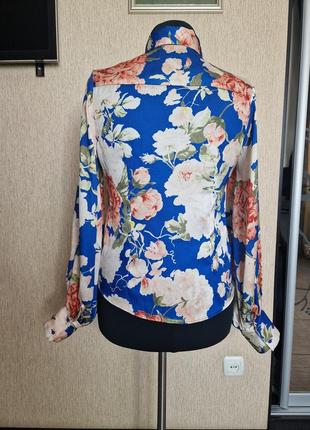 Яркая блузка, блуза, рубашка из натурального шелка с объемными рукавами menchen tomas, оригинал5 фото