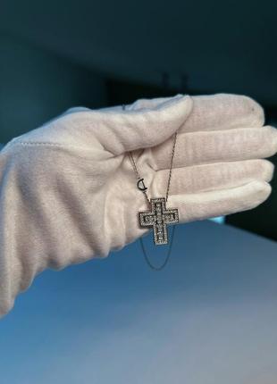 Серебряный крестик под стиль damiani двойной