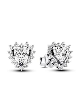 Срібні сережки сяюче серце з ореолом