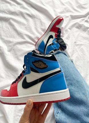 Nike air jordan 1 retro high "blue/red кроссовки кожаные + лак2 фото