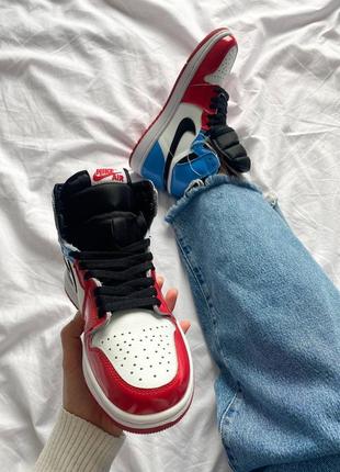 Nike air jordan 1 retro high "blue/red кроссовки кожаные + лак4 фото