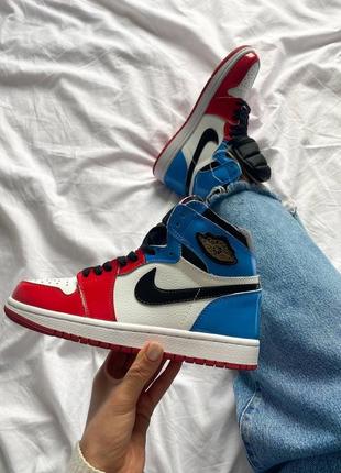 Nike air jordan 1 retro high "blue/red кроссовки кожаные + лак5 фото