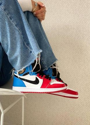 Nike air jordan 1 retro high "blue/red кроссовки кожаные + лак6 фото