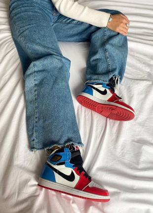 Nike air jordan 1 retro high "blue/red кроссовки кожаные + лак9 фото