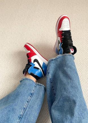 Nike air jordan 1 retro high "blue/red кроссовки кожаные + лак8 фото
