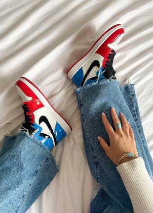 Nike air jordan 1 retro high "blue/red кроссовки кожаные + лак10 фото