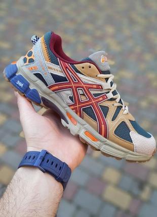 Asics gel-kahana 8 бежевые с зеленым и бордовым кроссовками мужские кожаные топ качество ассикс сетка весенние летние демисезонные низкие1 фото