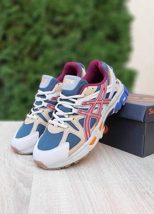 Asics gel-kahana 8 бежевые с зеленым и бордовым кроссовками мужские кожаные топ качество ассикс сетка весенние летние демисезонные низкие6 фото