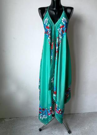 Платье платок на брителях зеленая в цветы oasis4 фото