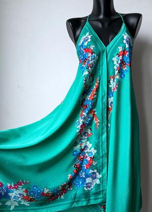 Платье платок на брителях зеленая в цветы oasis2 фото