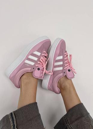 Жіночі кросівки adidas campus bad banny pink white адідас кампус рожевого з білим кольорів5 фото