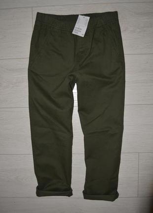 8 - 9 лет 134 см h&m фирменные натуральные хлопковые брюки штаны без застежек хаки4 фото