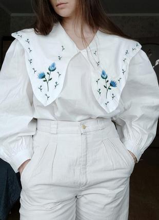 Блуза с вышитым объемным воротником, рубашка в стиле zara3 фото