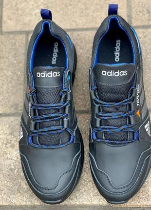Мужские кожаные, синие, стильные и качественные кроссовки adidas terrex. от 40 до 45 рр. 1021 дм4 фото