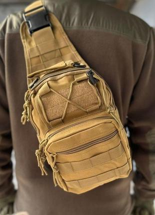 Армійська тактична нагрудна тактична сумка. тактична однолямкова сумка койот2 фото