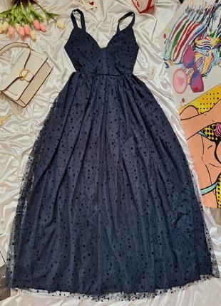 Длинное пышное праздничное платье к полу темно синие с фатином10 фото