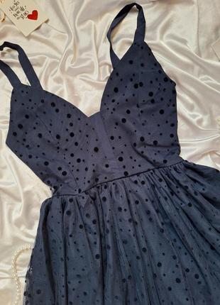 Длинное пышное праздничное платье к полу темно синие с фатином2 фото