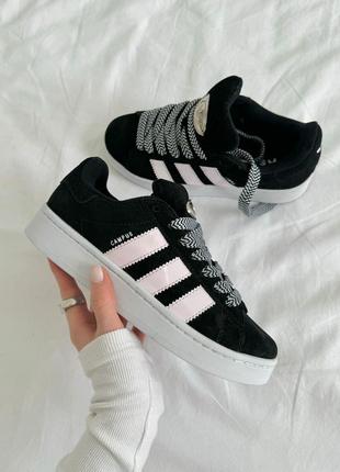 Шикарные женские кроссовки adidas campus 00s black almost pink чёрные