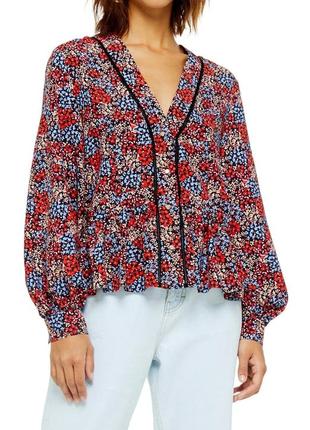 Блуза с цветочным принтом и объемными рукавами / нарядная блузка рукава фонарики3 фото